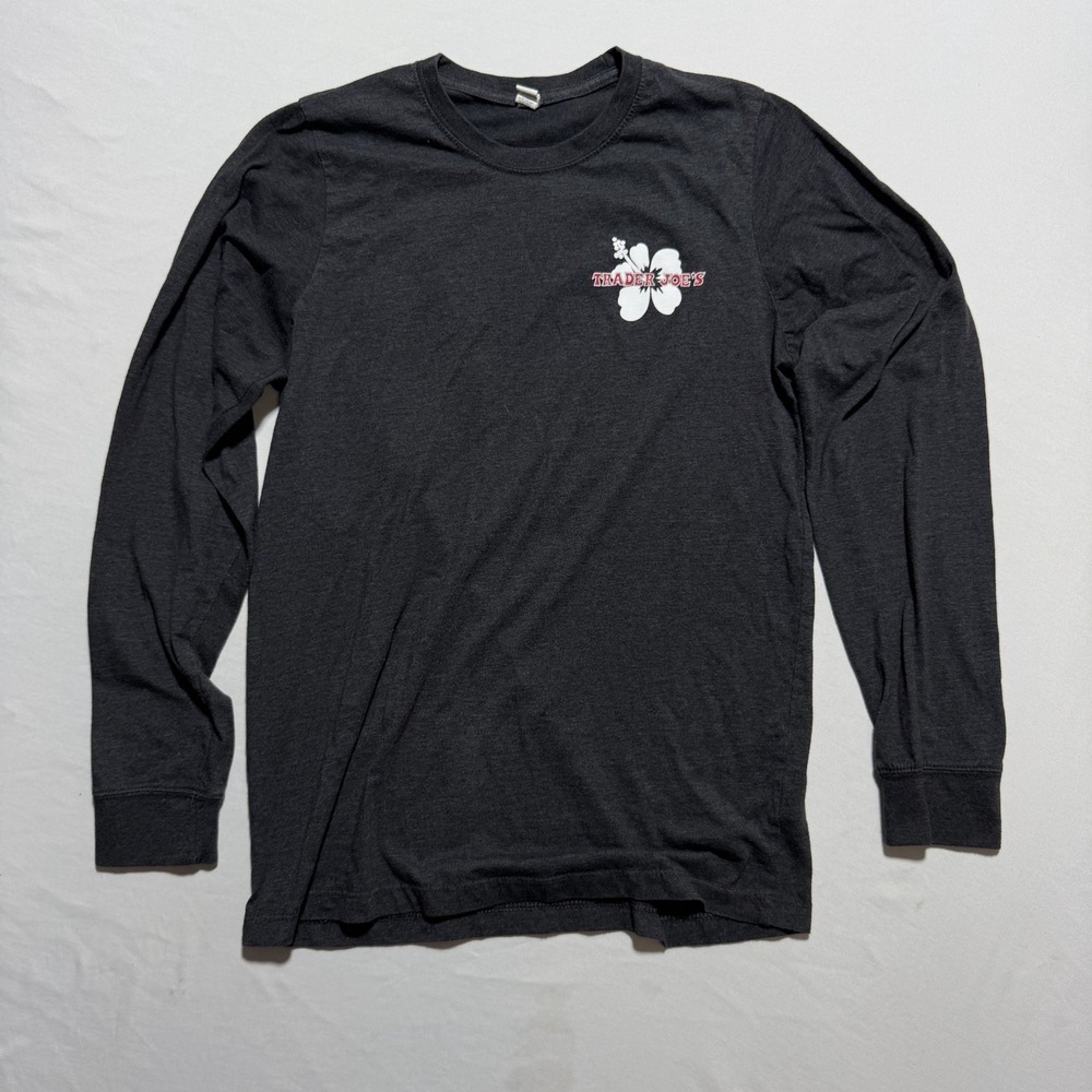 Trader Joes Hibiscus Long Sleeve Shirt Medium Charcoal Gray Employee Crewneck